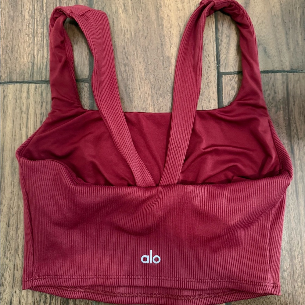 ALO Yoga Deep Burgundy Ribbed Cropped Sports Tank